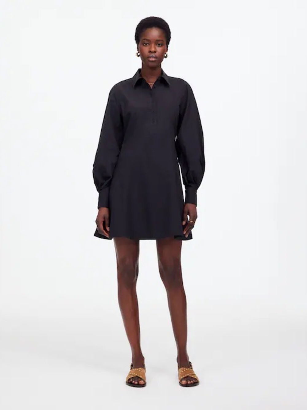 NWT Madewell Cotton Poplin Mini Shirt Dress Black Balloon Sleeve Size 2 - Picture 11 of 12